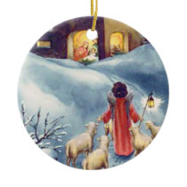 Vintage Christmas Angel Shepherd Nativity Ceramic Ornament