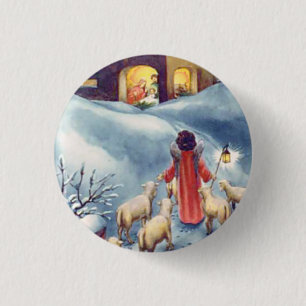 Vintage Christmas Angel Shepherd Nativity Pinback Button