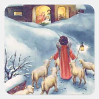 Vintage Christmas Angel Shepherd Nativity Square Sticker