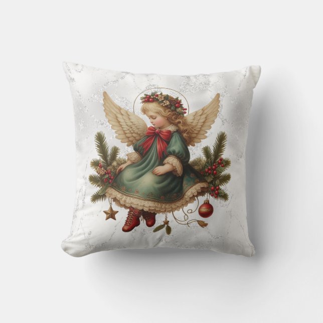 Vintage Christmas Angel Throw Pillow (Front)