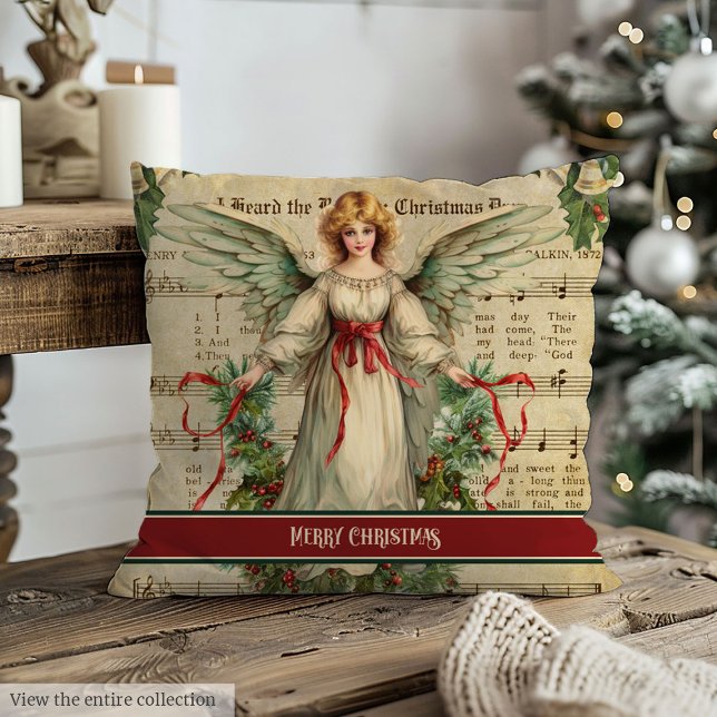 Vintage Christmas Angel Throw Pillow Monogram Gift (Vintage Christmas Angel Throw Pillow Monogram Gift)