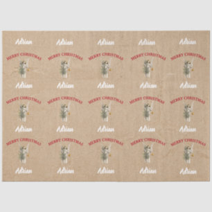 Vintage Christmas Angel & Tree Custom Name Kraft Tissue Paper