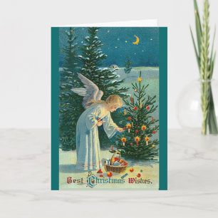 Vintage Christmas angel tree Holiday Card