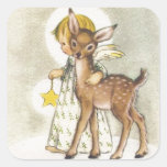 Vintage Christmas Angel With Baby Deer Square Sticker at Zazzle