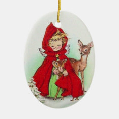 Vintage Christmas Angel With Baby Deer Tree Ceramic Ornament at Zazzle