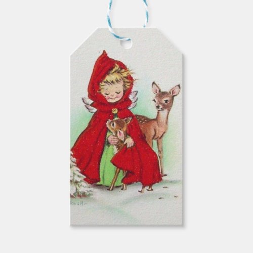 Vintage Christmas Angel With Baby Deer Tree Gift Tags