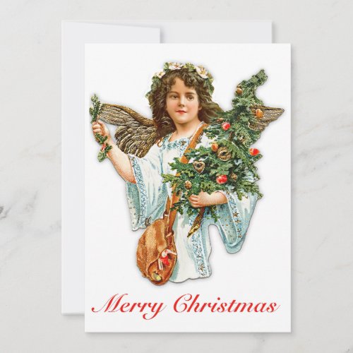 Vintage Christmas Angel With Christmas Tree Card