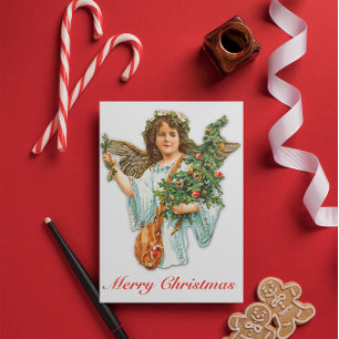 Vintage Christmas Angel With Christmas Tree Card