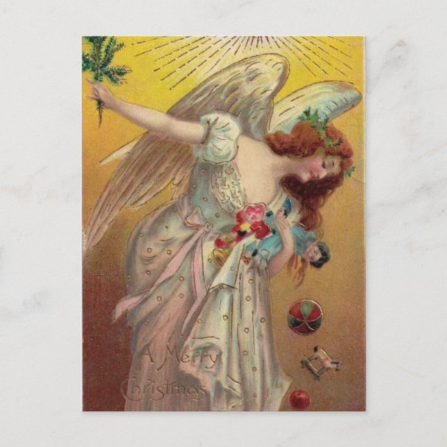 Vintage Christmas Angel With Doll Holiday Postcard (Front)