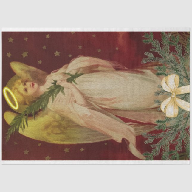 Vintage Christmas Angel With Festive Tree Tissue Paper (Front)
