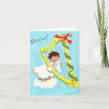 Vintage Christmas Angel With Harp Card by Gypsify at Zazzle