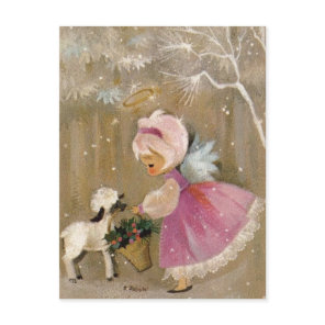 Vintage Christmas Angel With Lamb Holiday Postcard