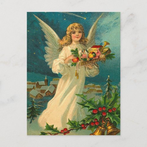 Vintage Christmas Angel with Toys Holiday Postcard