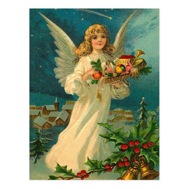 Vintage Christmas Angel With Toys Postcard