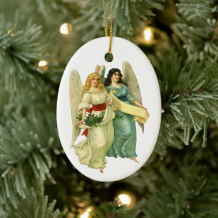 Vintage Christmas, Angelic Victorian Angels Ceramic Ornament