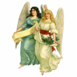 Vintage Christmas, Angelic Victorian Angels Cutout<br><div class="desc">Vintage illustration religious Merry Christmas holiday image featuring a vintage Victorian angel die cut. One angel is holding a holy scroll and the other beautiful angel is holding branches from a fir tree.</div>