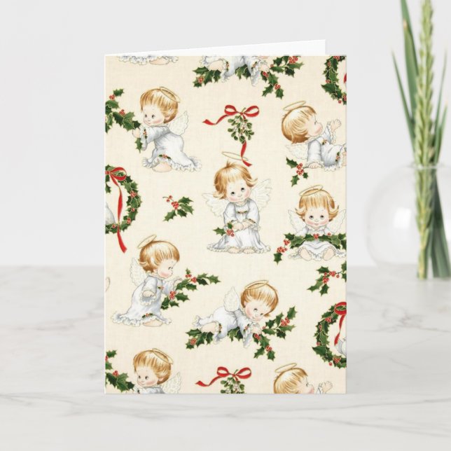 Vintage Christmas Angels and Wreath Holiday Card (Front)