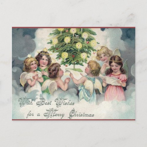 Vintage Christmas Angels Around a Tree Postcard
