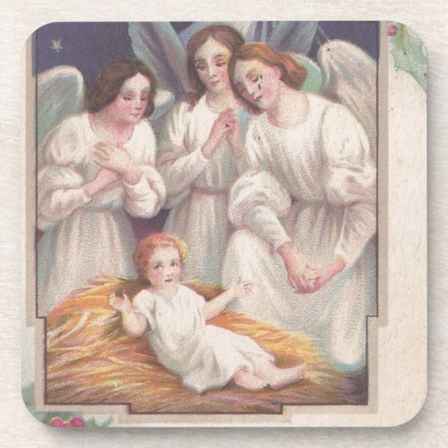 Vintage Christmas Angels Beverage Coaster (Front)