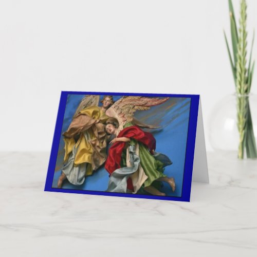 Vintage Christmas Angels Blue Victorian Holiday Card