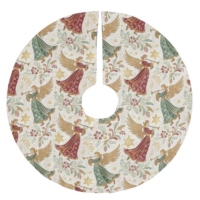 Vintage Christmas Angels Brushed Polyester Tree Skirt (Front)