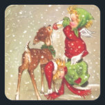 Vintage Christmas Angels Feeding Baby Deer Square Sticker<br><div class="desc">Vintage Christmas Angels Feeding Baby Deer</div>