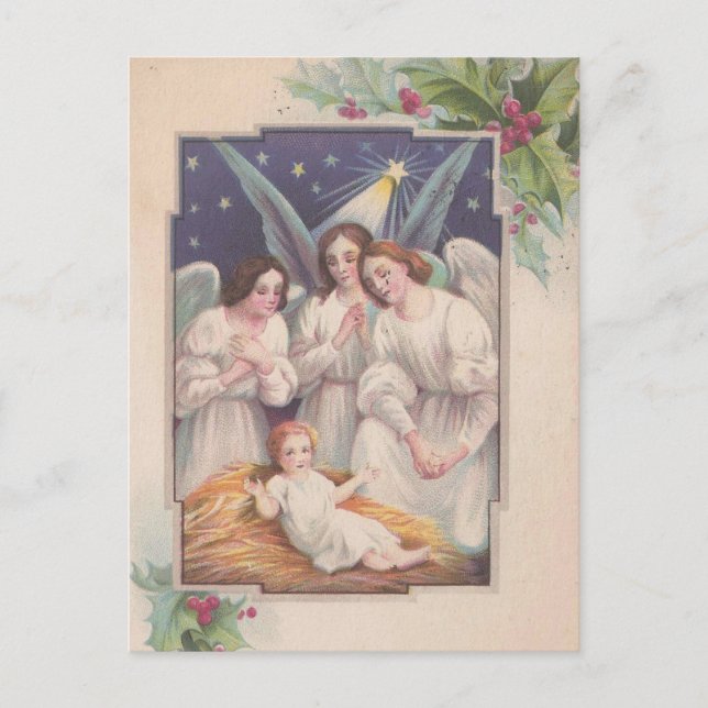 Vintage Christmas Angels Holiday Postcard (Front)