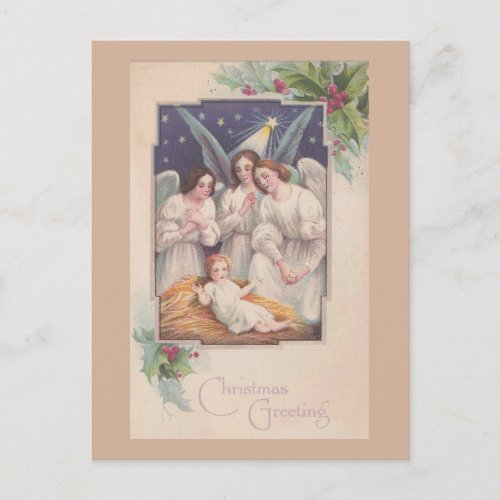 Vintage Christmas Angels Holiday Postcard