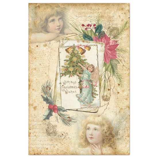 Vintage Christmas Angels, Holly & Poinsettias