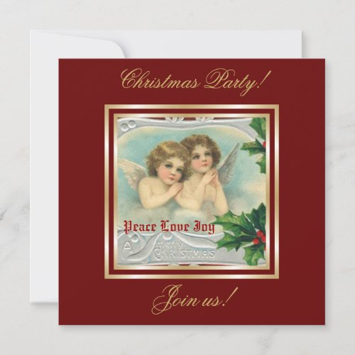 Vintage Christmas angels  holy berry invitation