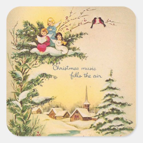 Vintage Christmas Angels In Tree Square Sticker
