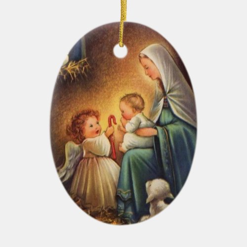 Vintage Christmas Angels  Mary With Baby Jesus Ceramic Ornament