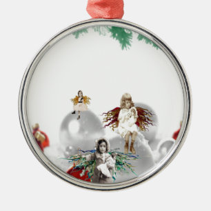 vintage christmas angels metal ornament