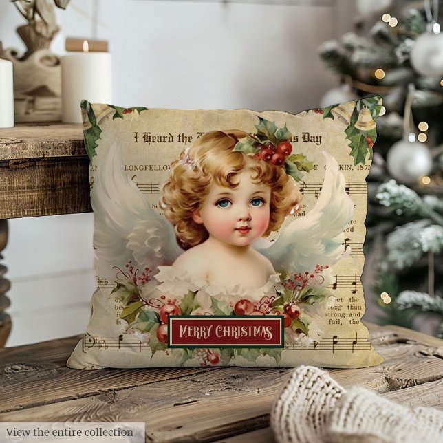 Vintage Christmas Angels Pillow Monogram Accent (Vintage Christmas Angels Pillow Monogram Accent)