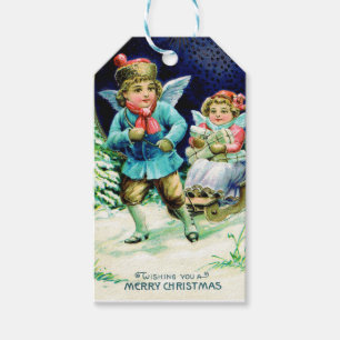 Vintage Christmas Angels Sledding Gift Tags