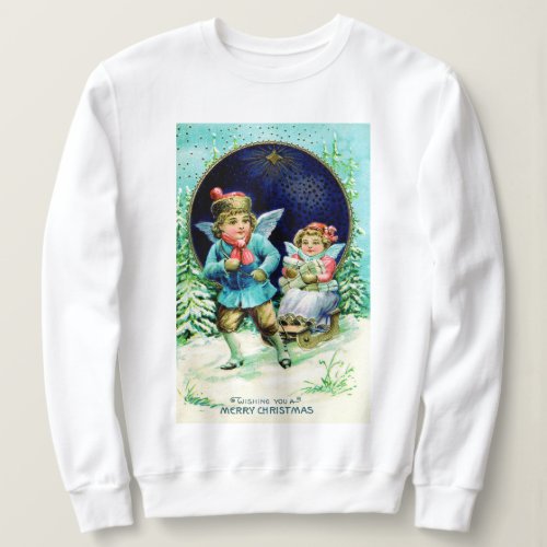 Vintage Christmas Angels Sledding Holiday Sweatshirt