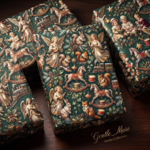 Vintage Christmas Angels & Toys Wrapping Paper Set