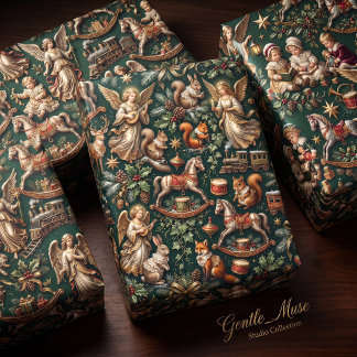 Vintage Christmas Angels & Toys Wrapping Paper Set