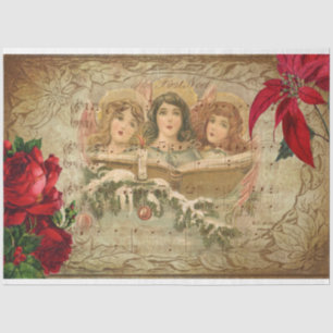Vintage Christmas Angels w/Roses & Poinsettias Tissue Paper