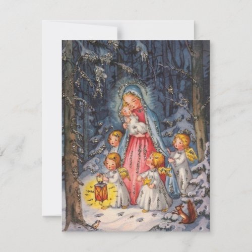 Vintage Christmas Angels Watching Over Baby Jesus Holiday Card