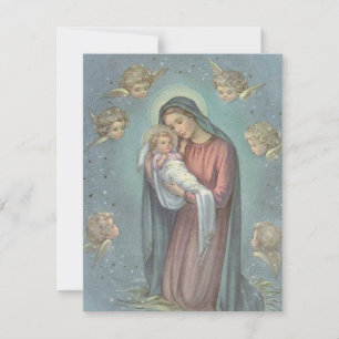 Vintage Christmas Angels Watching Over Baby Jesus Holiday Card