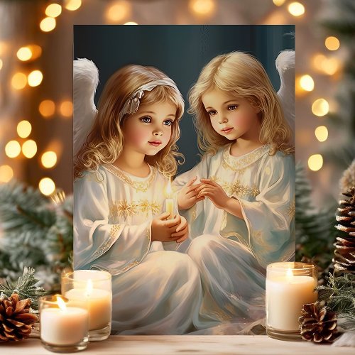 Vintage Christmas Angels with Candle Holiday Card