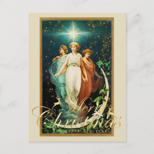 Vintage Christmas Angels with Star Postcard (Front)