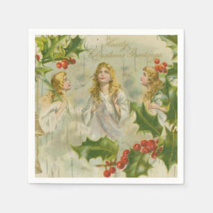 Vintage Christmas Angels with Wreath Napkins