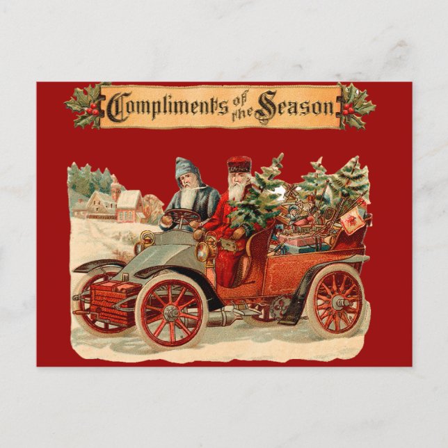 Vintage Christmas Antique Car Holiday Postcard (Front)