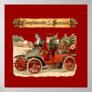Vintage Christmas Antique Car Poster