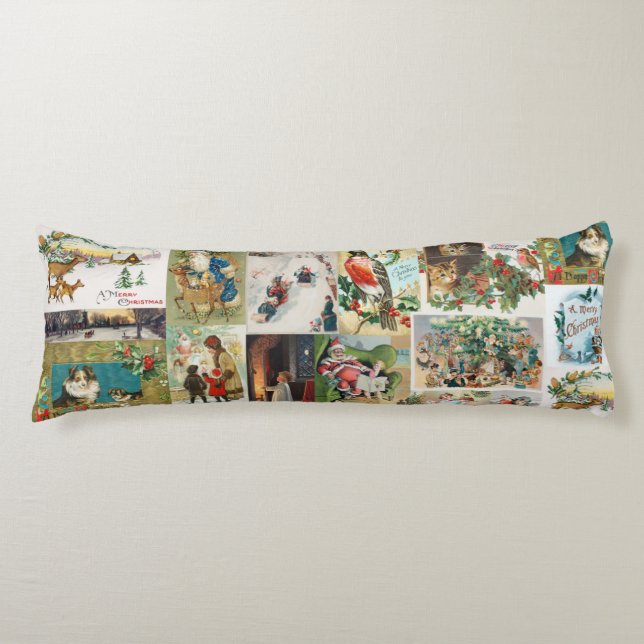 Vintage Christmas Antique Collage  Body Pillow (Front)