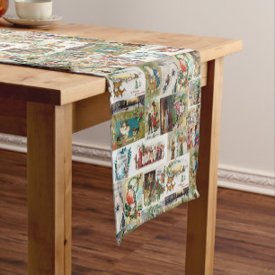 Vintage Christmas Antique Collage Christmas Party Short Table Runner