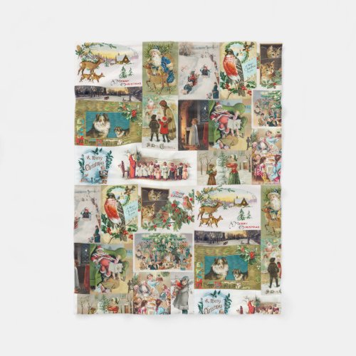 Vintage Christmas Antique Collage  Fleece Blanket