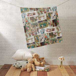 Vintage Christmas Antique Collage Gender Neutral Baby Blanket